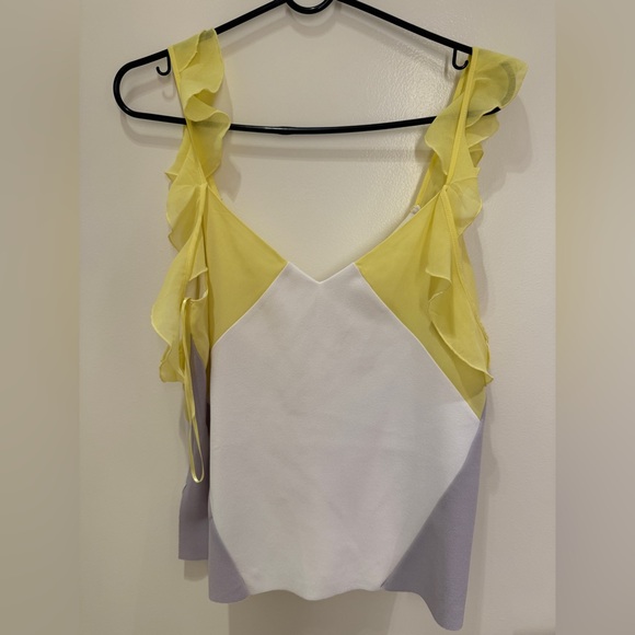 Zara Tops - Zara Yellow and White Ruffle Tank Top
